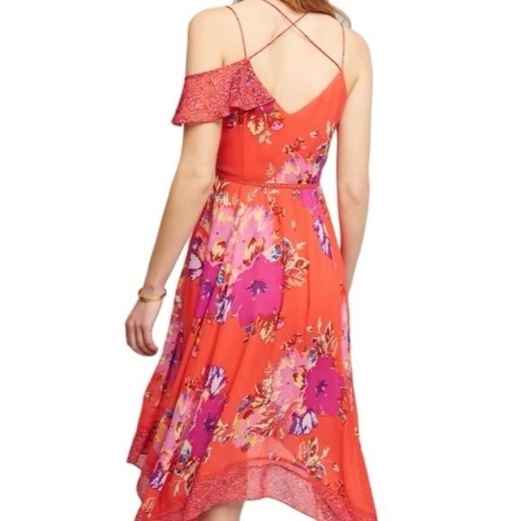 Anthropologies Maeve Grecia Orange Floral Ruffle Strap Dress Size 6 - Picture 3 of 6